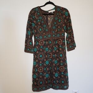 Trina Turk Brown and Teal Floral Dress